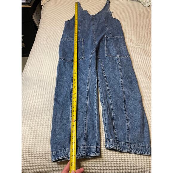 Free People We The Free High Roller Jumpsuit Overalls Medium Wash Boho Large - Picture 9 of 15